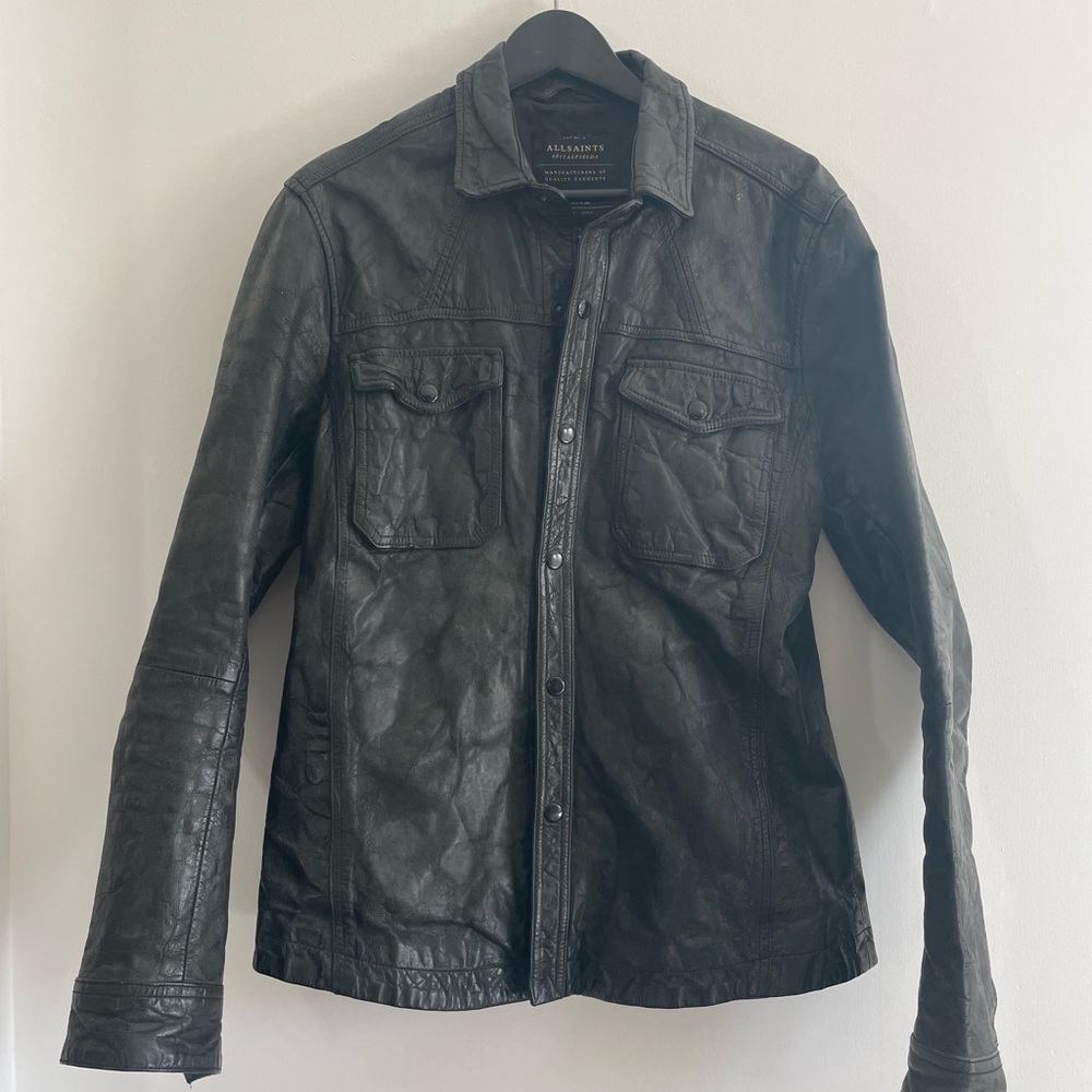 AllSaints Black Leather Shirt Jacket
